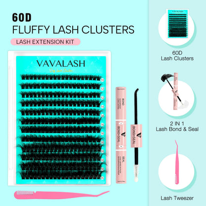 VAVALASH DIY Lash Extension Kit 280 Clusters Individual Lashes Kit 30D 40D 0.07D-10-16mm Lash Clusters, Lash Bond and Seal, Lash Tweezer for DIY Eyelash Extension at Home（Kit-30D+40D-0.07D-10-16MIX）