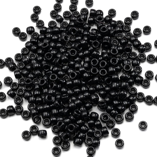 1000 Pcs Acrylic Black Pony Beads 6x9mm Bulk for Friendship Bracelet Necklace Jewelry Making Earring Hair Braiding