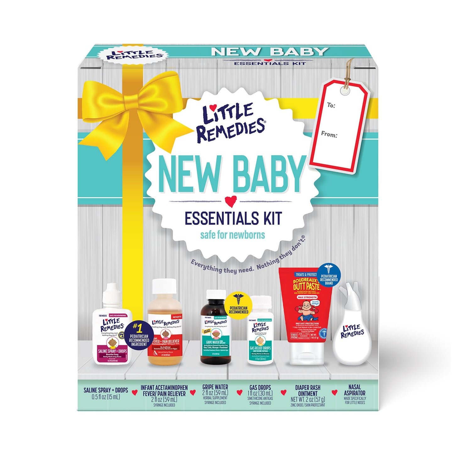 Little Remedies, New Baby Essentials Kit, 6 Newborn Essentials, Saline Nasal Spray, Gas Relief Drops, Gripe Water, Fever Reliever, & Diaper Ointment