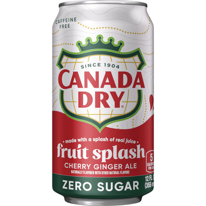 Canada Dry Fruit Splash Cherry Ginger Ale Zero Sugar Soda, 12 fl oz cans, 12 pack