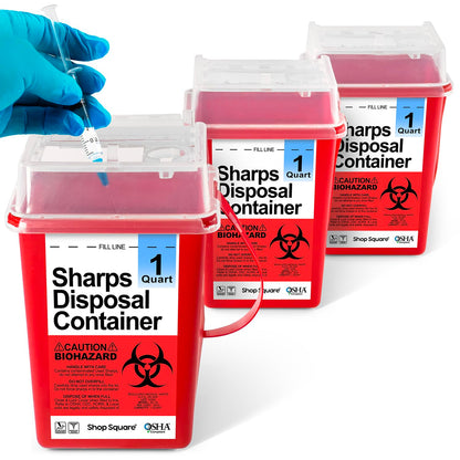 Sharps Container, Sharps Containers for Home Use, Needle Disposal Containers, Sharps Disposal Container, Biohazard Containers, Small Sharps Container - 1 Quart