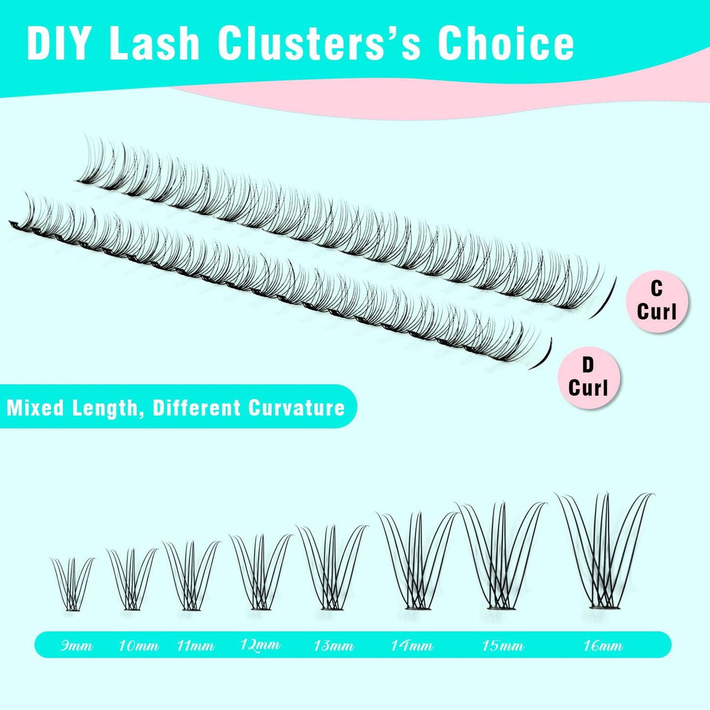 VAVALASH DIY Lash Extension Kit 280 Clusters Individual Lashes Kit 30D 40D 0.07D-10-16mm Lash Clusters, Lash Bond and Seal, Lash Tweezer for DIY Eyelash Extension at Home（Kit-30D+40D-0.07D-10-16MIX）