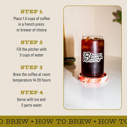 Bizzy Organic Cold Brew Coffee | Smooth & Sweet Blend | Coarse Ground Coffee | Micro Sifted | Specialty Grade | 100% Arabica | 1 LB