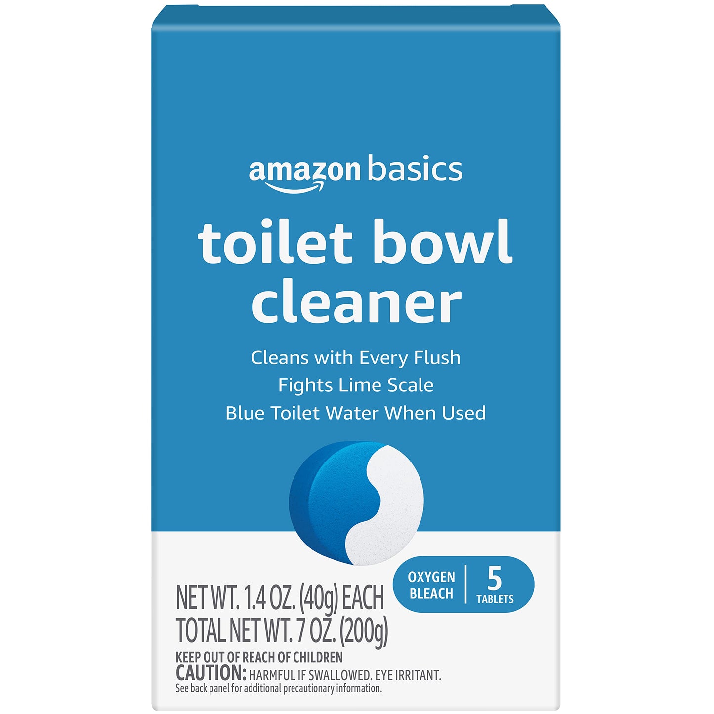 Amazon Basics Toilet Bowl Cleaner Blue Tablets with Oxygen Bleach, Unscented, 5 Count, Pack of 1