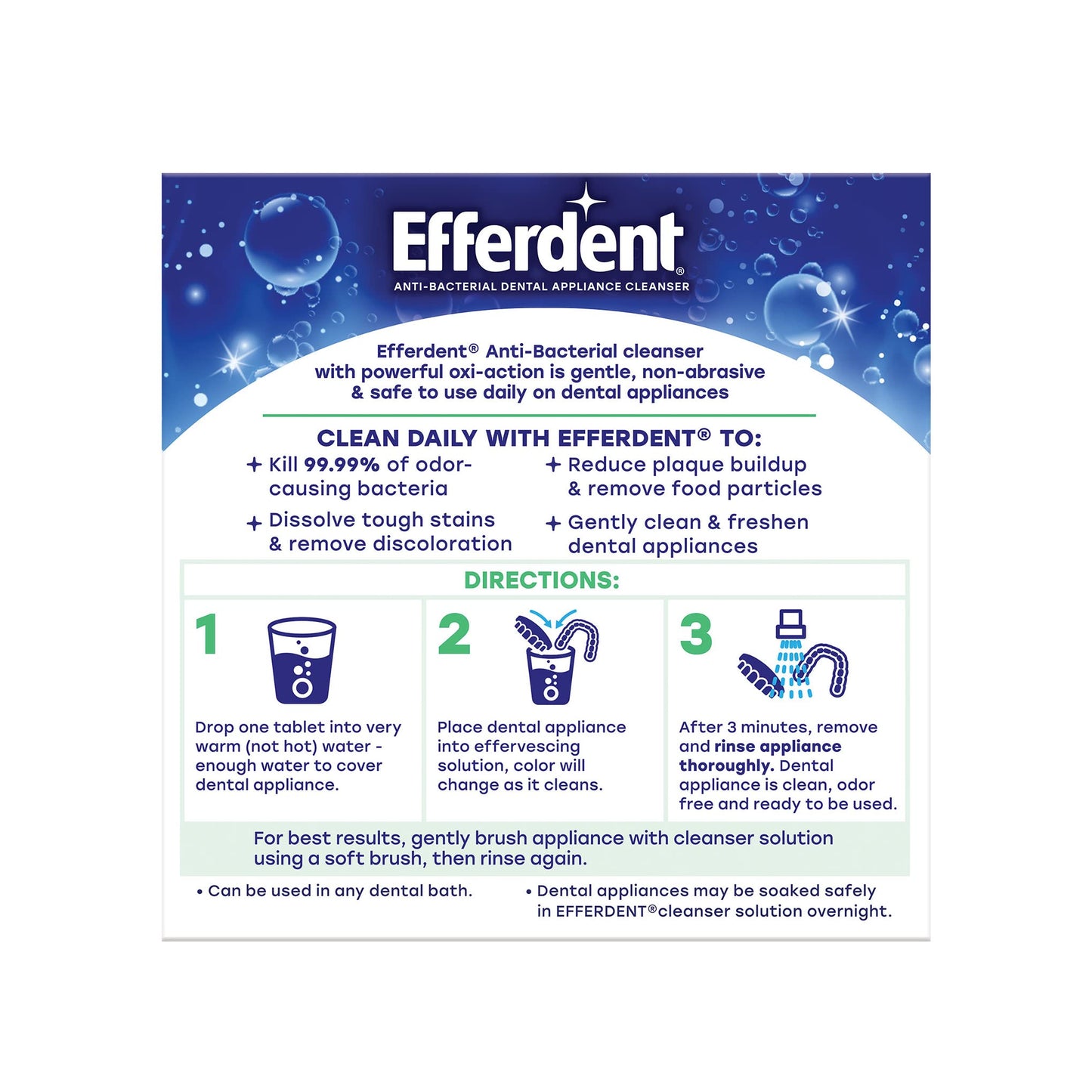 Efferdent Retainer Cleaning Tablets, Denture Cleaning Tablets for Dental Appliances, Minty Fresh & Clean, 126 Count