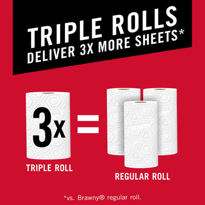 Brawny Tear-A-Square Paper Towels, 6 Triple Rolls = 18 Regular Rolls, 3 Sheet Sizes (Quarter, Half, Full), Strength for All Messes, Cleanups, and Meal Prep