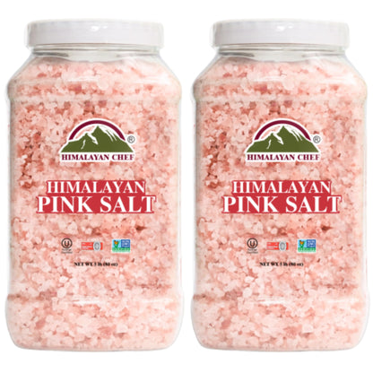 Himalayan Chef Pink Himalayan Salt Coarse Grain, Plastic Jar - 5 lbs. For Refill Grinders