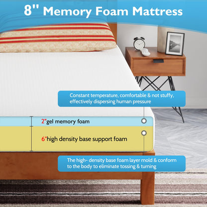 FDW 5 Inch Gel Memory Foam Mattress Medium-Firm Mattress for Pressure Relief & Cooler Sleep Mattress for Kid Adults CertiPUR-US Certified Mattress in a Box,Twin