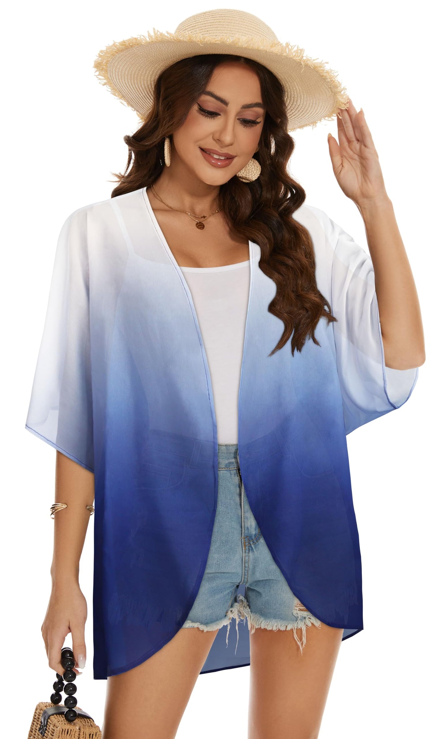 Womens Kimono Beach Cover Up Chiffon Cardigan Floral Tops Loose Capes