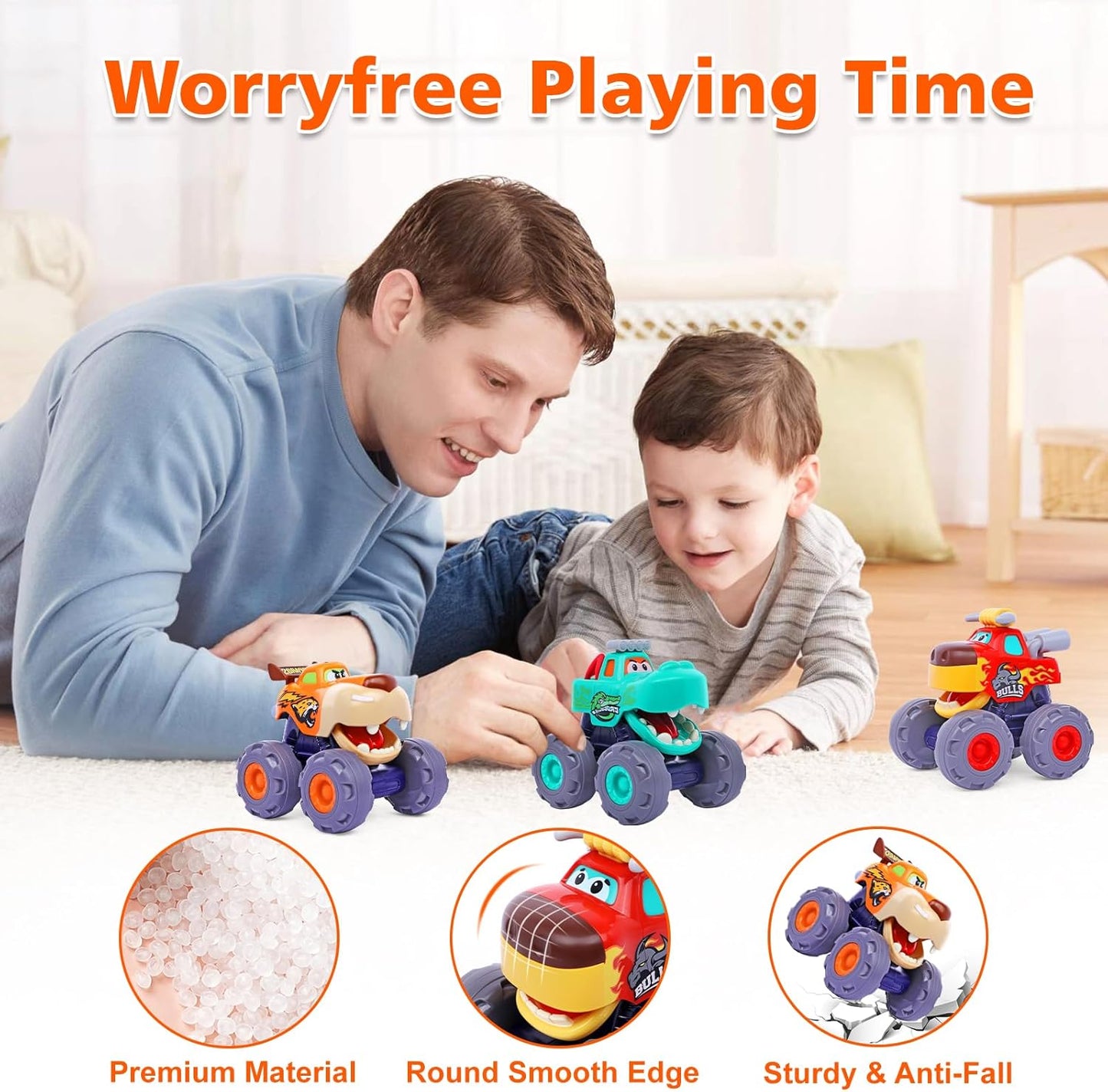 Toy Cars for 1 Year Old Boy Gifts Monster Trucks Boys Toys for 1 2 3 Year Old Boys Girls Kids Toddler Car Toy Trucks Baby Boy Toys 12-18 Months Pull Back Cars for Toddlers 1-3 Birthday Xmas Gift