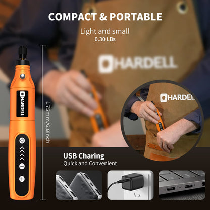 HARDELL Mini Cordless Rotary Tool Kit, 5-Speed and USB Charging with 61 Accessories, Multi-Purpose 3.7V Power Rotary Tool for Sanding, Polishing, Drilling, Etching, Engraving, DIY Crafts