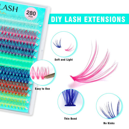 VAVALASH DIY Lash Extension Kit 280 Clusters Individual Lashes Kit 30D 40D 0.07D-10-16mm Lash Clusters, Lash Bond and Seal, Lash Tweezer for DIY Eyelash Extension at Home（Kit-30D+40D-0.07D-10-16MIX）