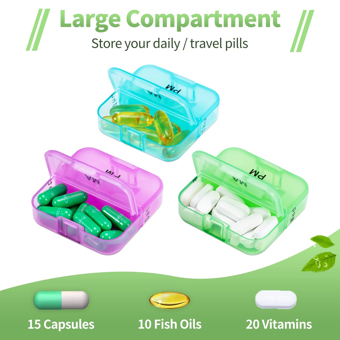 Zoksi Weekly Pill Organizer 2 Times a Day, Rainbow 7 Day Pill Box, Daily Am Pm Pill Organizer, Portable Case for Fish Oils, Vitamin, Supplement