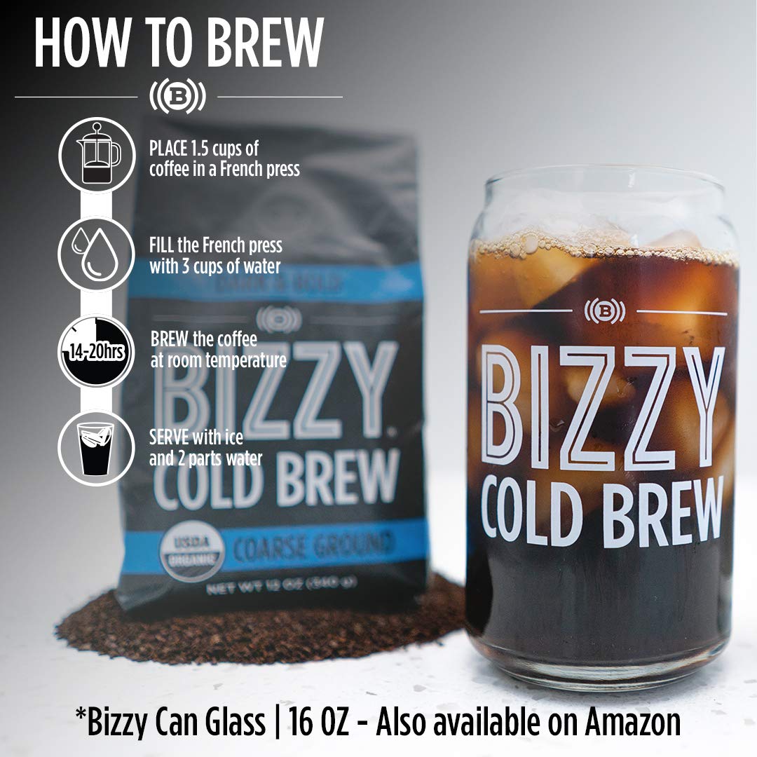 Bizzy Organic Cold Brew Coffee | Smooth & Sweet Blend | Coarse Ground Coffee | Micro Sifted | Specialty Grade | 100% Arabica | 1 LB