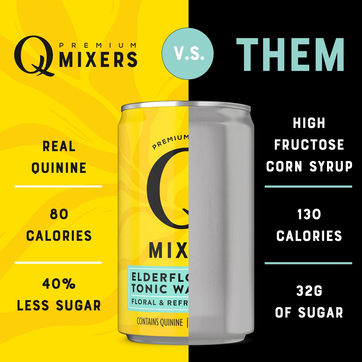 Q Mixers Tonic Water, Premium Cocktail Mixer Made with Real Ingredients, Only 45 Calories per Can, 7.5 Fl oz (Pack of 24)