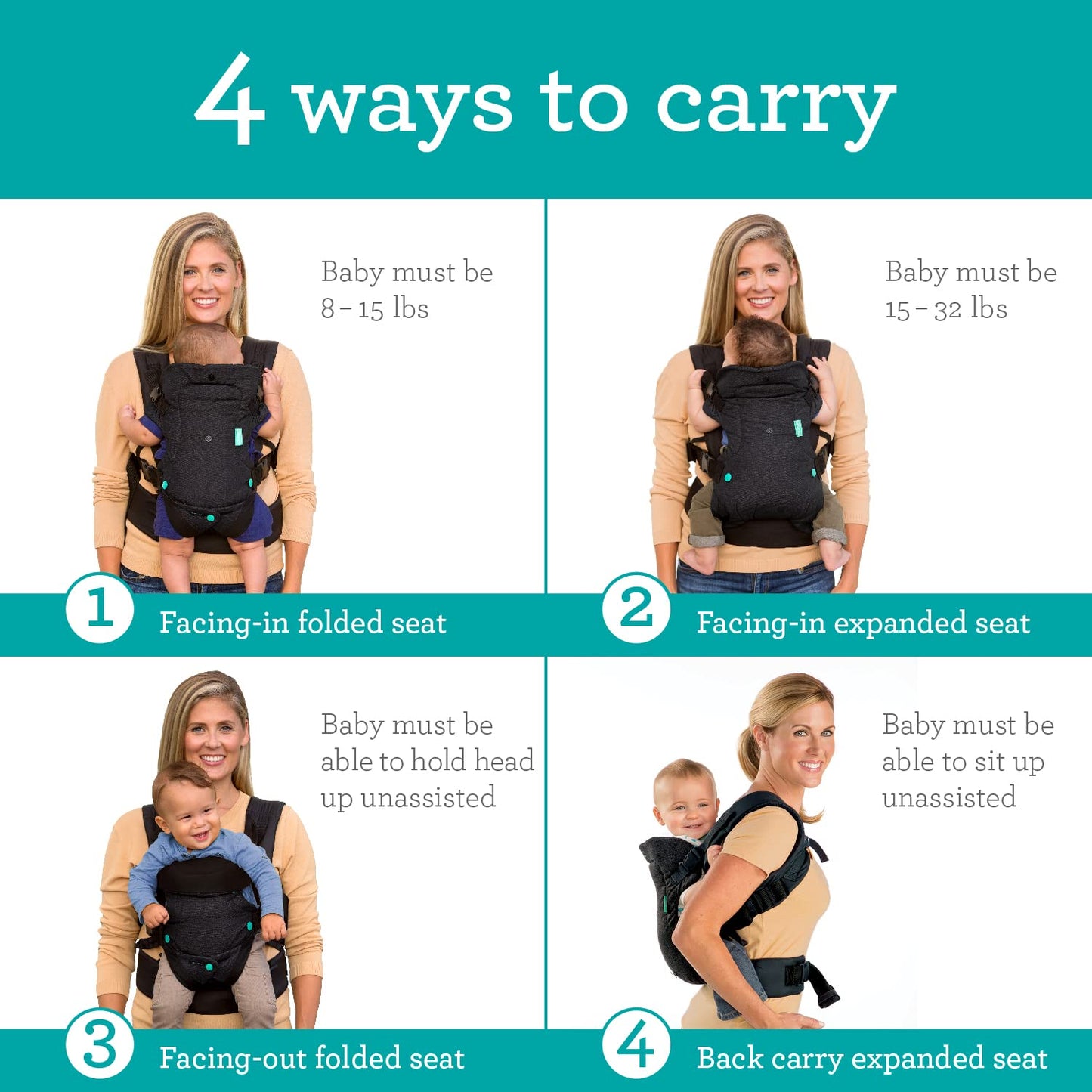 Infantino Flip Advanced 4-in-1 Carrier - Ergonomic, convertible, face-in and face-out front and back carry for newborns and older babies 8-32 lbs