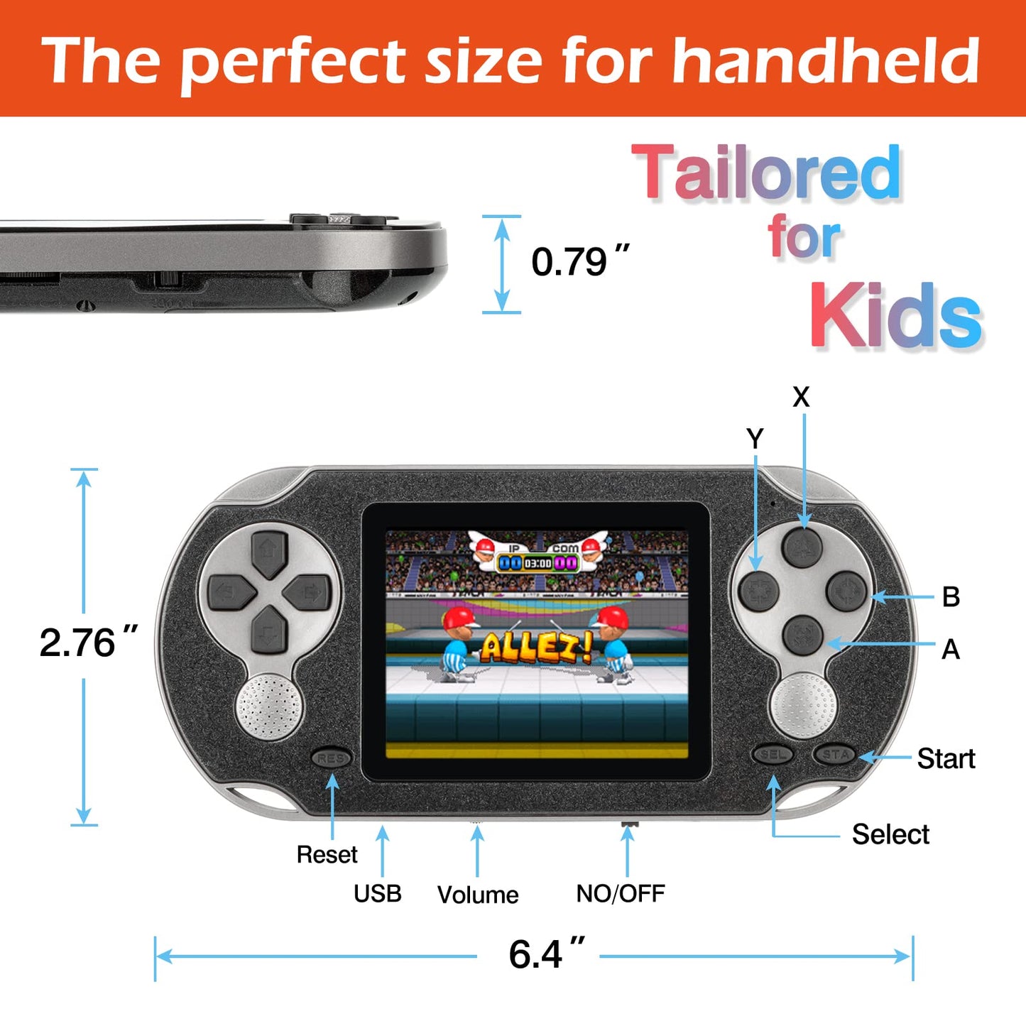 16 Bit Handheld Game Console for Kids Adults, 3.0'' Large Screen Preloaded 230 HD Classic Retro Video Games with USB Rechargeable Battery & 3 Game Cartridges for Birthday Gift for Kids 4-12