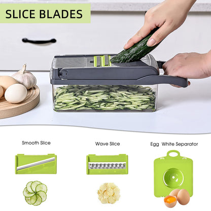 Vegetable Chopper Slicer 16-in-1 with Spice Chopper Set 7 Blades Veggie Dicer Onion Fruit Cutter