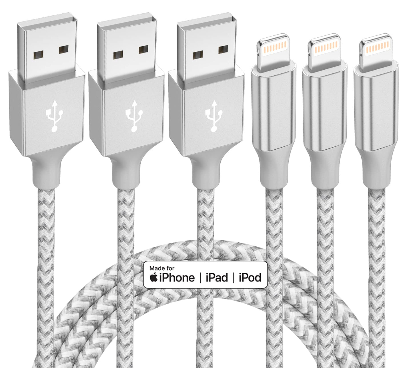 iPhone Charger 3 Pack 10 ft Apple MFi Certified Lightning Nylon Braided Cable Fast Charging Cord Compatible with iPhone 13 12 11 Pro Max XR XS X 8 7 6 Plus SE iPad and More