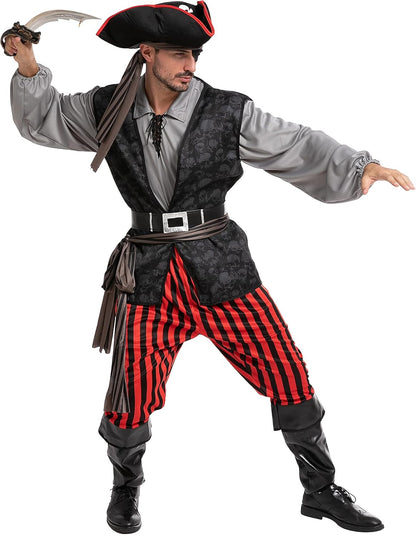 Spooktacular Creations Adult Men Pirate Costume for Halloween, Costume Party, Trick or Treating, Cosplay Party (Large)