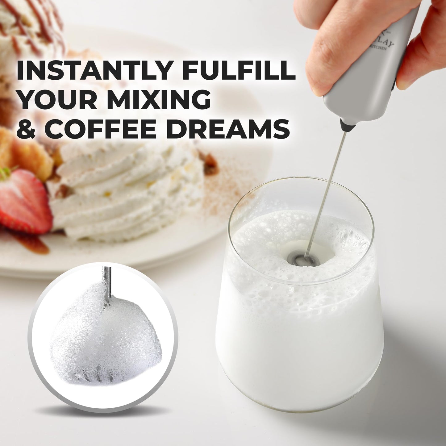 Powerful Handheld Milk Frother Wand - Electric Hand Mixer - Portable Frother Handheld for Coffee - Mini Froth Drink Mixer for Lattes, Cappuccino, Matcha, Hot Chocolate, Creamer - Black