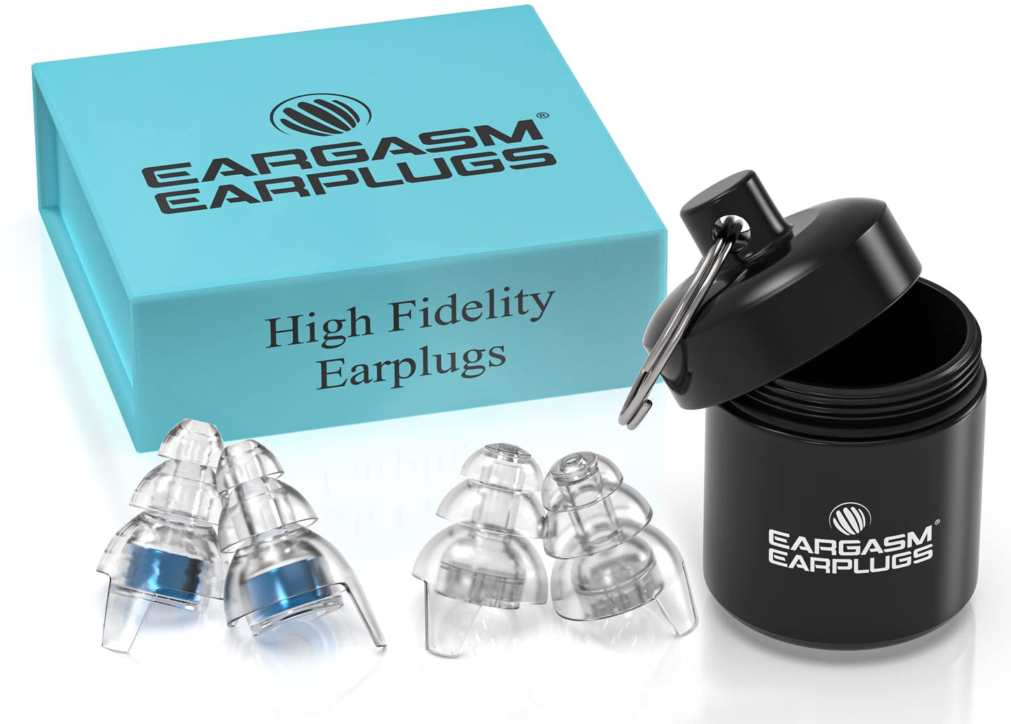 Eargasm High Fidelity Earplugs with Blue Filters - Reusable Noise Reduction Hearing Protection Ear-Plugs with Carrying Case for Concerts, Festivals, Raves, Musicians, Live Music, Sporting Events