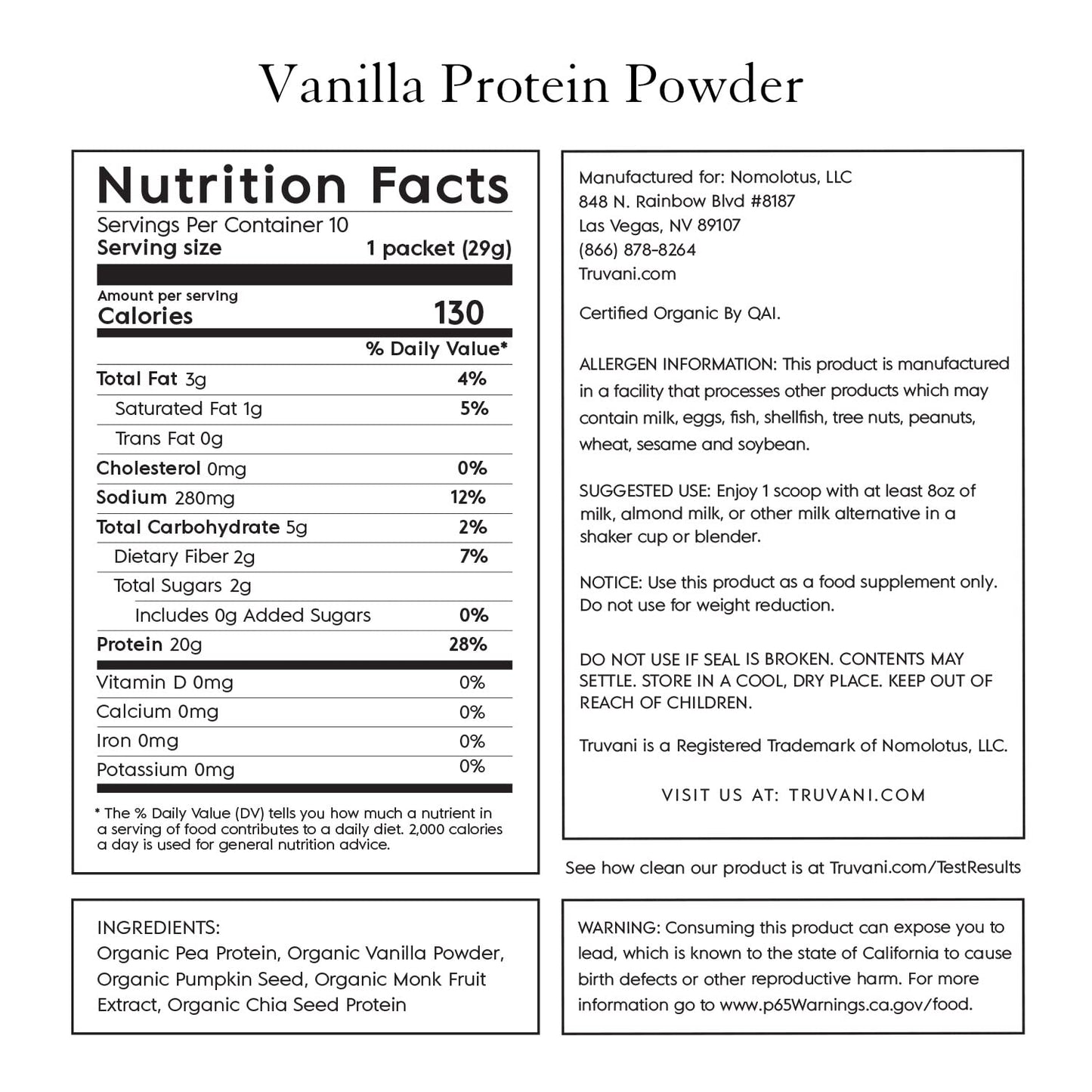 Truvani Vegan Pea Protein Powder | Banana Cinnamon | 20g Organic Plant Based Protein | 1 Serving | Keto | Gluten & Dairy Free | Low Carb | No Added Sugar