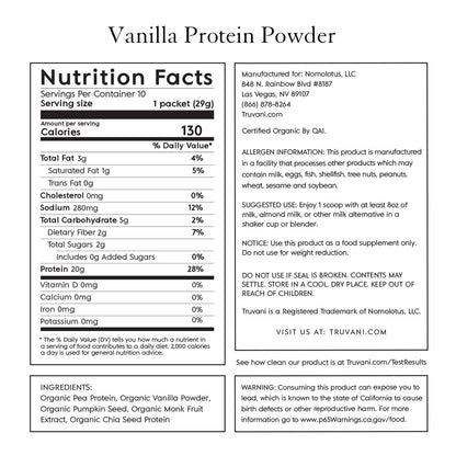 Truvani Vegan Pea Protein Powder | Banana Cinnamon | 20g Organic Plant Based Protein | 1 Serving | Keto | Gluten & Dairy Free | Low Carb | No Added Sugar