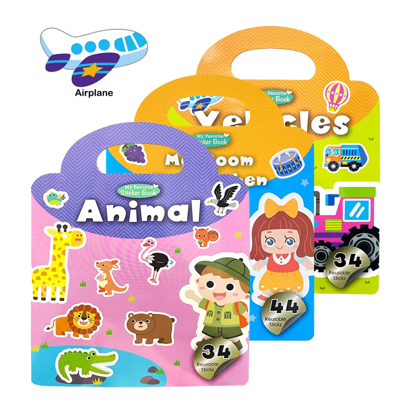 Reusable Sticker Books for Kids, Preschool Learning Sticker Activity Book, Restickable Jelly Stickers Toys for Kids Girls Boys-Vehicles…