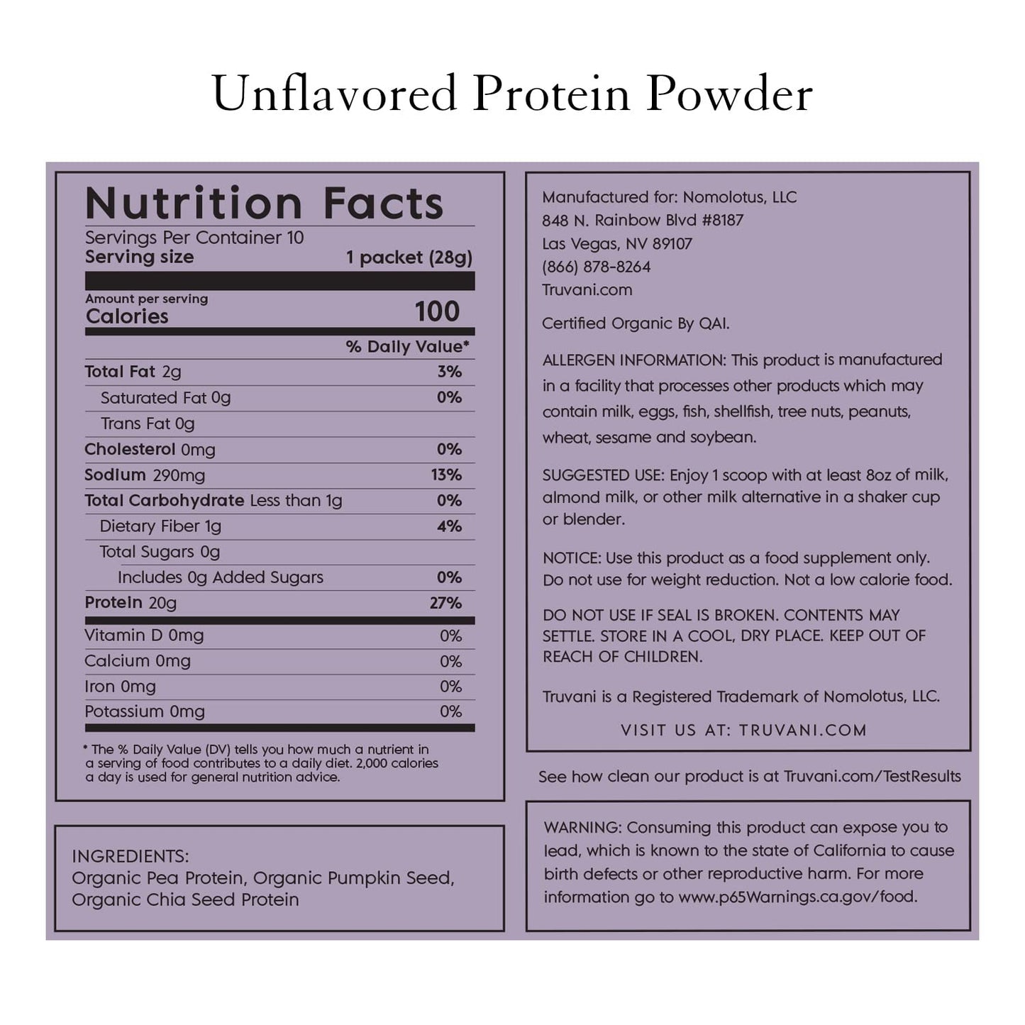 Truvani Vegan Pea Protein Powder | Banana Cinnamon | 20g Organic Plant Based Protein | 1 Serving | Keto | Gluten & Dairy Free | Low Carb | No Added Sugar