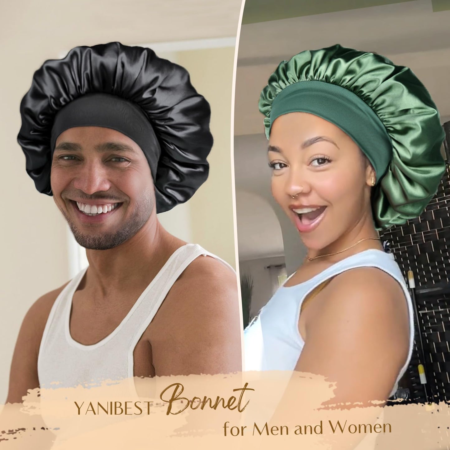 YANIBEST Bonnet for Men Hair Bonnet for Sleeping Double Layer Satin Bonnets for Black Women Curly Hair Braids