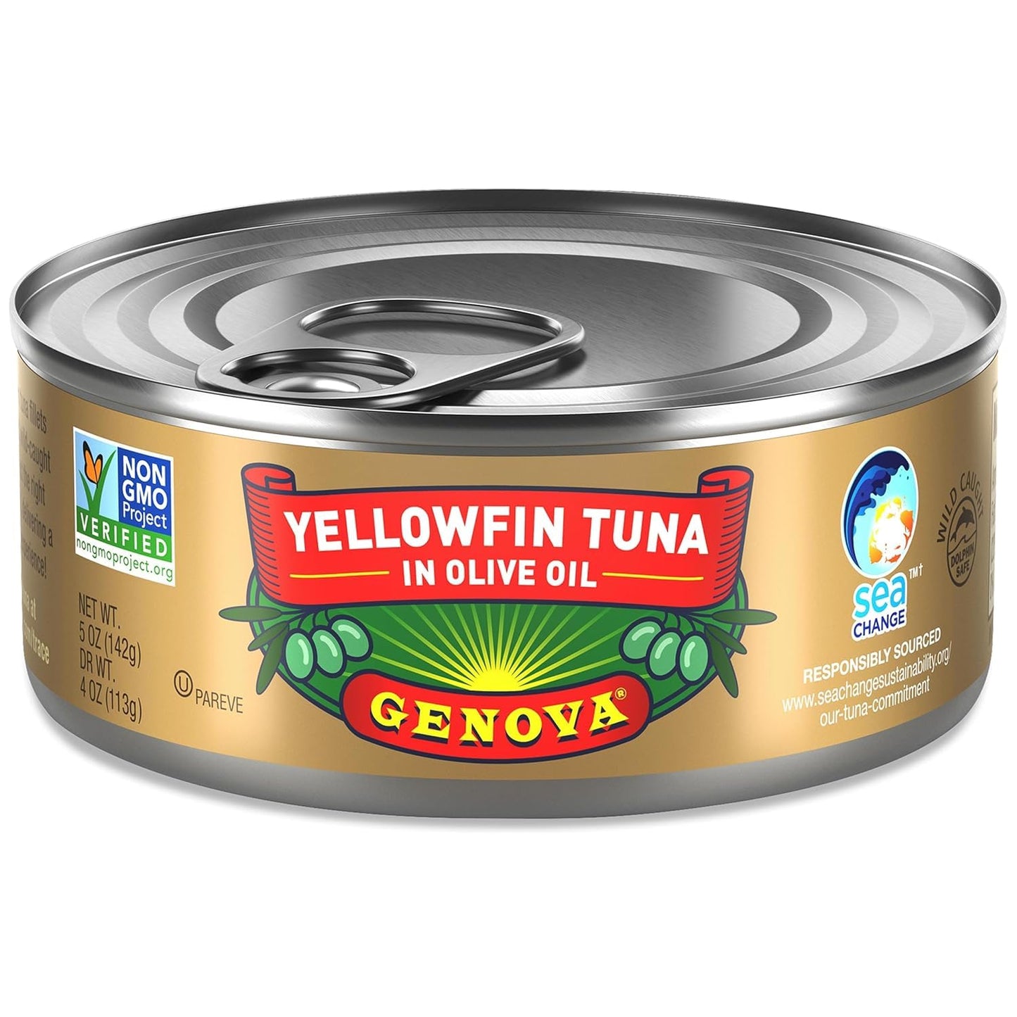 Genova Premium Yellowfin Tuna in Olive Oil, Wild Caught, Solid Light, 5 oz. Can (Pack of 8)