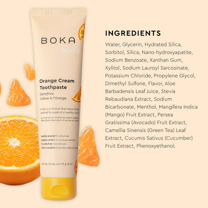 Boka Fluoride Free Toothpaste- Nano Hydroxyapatite, Remineralizing, Sensitive Teeth, Whitening- Dentist Recommended for Adult, Kids Oral Care- Orange Cream Flavor, 4oz 1Pk - US Manufactured