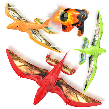 3 Pack Dinosaur Airplane Launcher Toys for Kids, Foam Airplanes for Kids Boys Toys with Stickers, Outdoor Flying Toys Birthday Gifts for 4 5 6 7 8 9 10 12 Year Old Boys Girls.