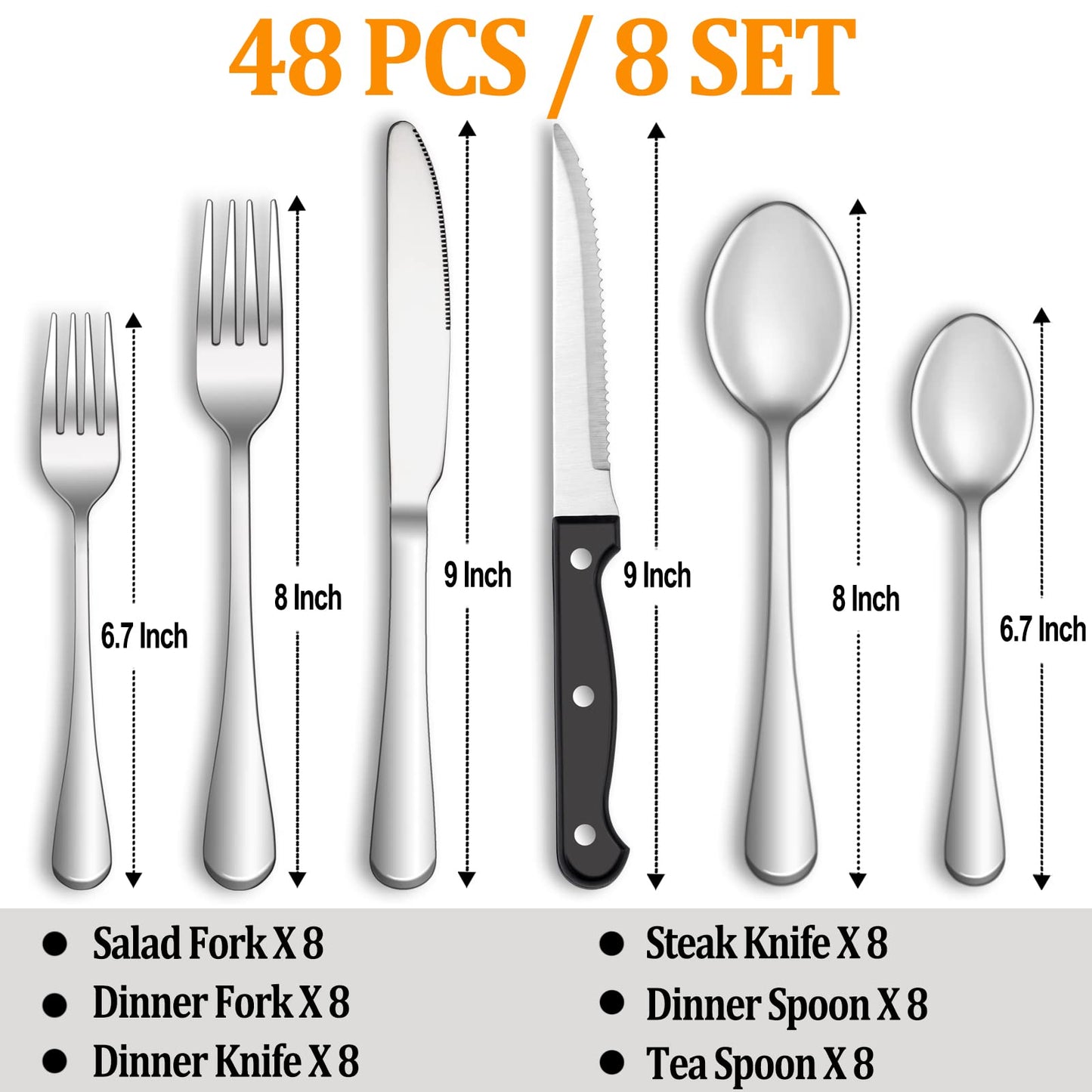 24 Pcs Silverware Set with Steak Knives Service for 4,Stainless Steel Flatware Set,Mirror Polished Cutlery Utensil Set,Home Kitchen Eating Tableware Set,Include Fork Knife Spoon Set,Dishwasher Safe