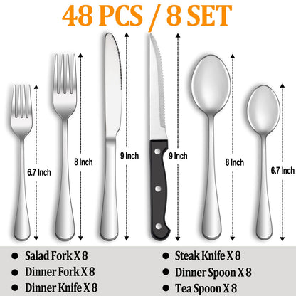 24 Pcs Silverware Set with Steak Knives Service for 4,Stainless Steel Flatware Set,Mirror Polished Cutlery Utensil Set,Home Kitchen Eating Tableware Set,Include Fork Knife Spoon Set,Dishwasher Safe