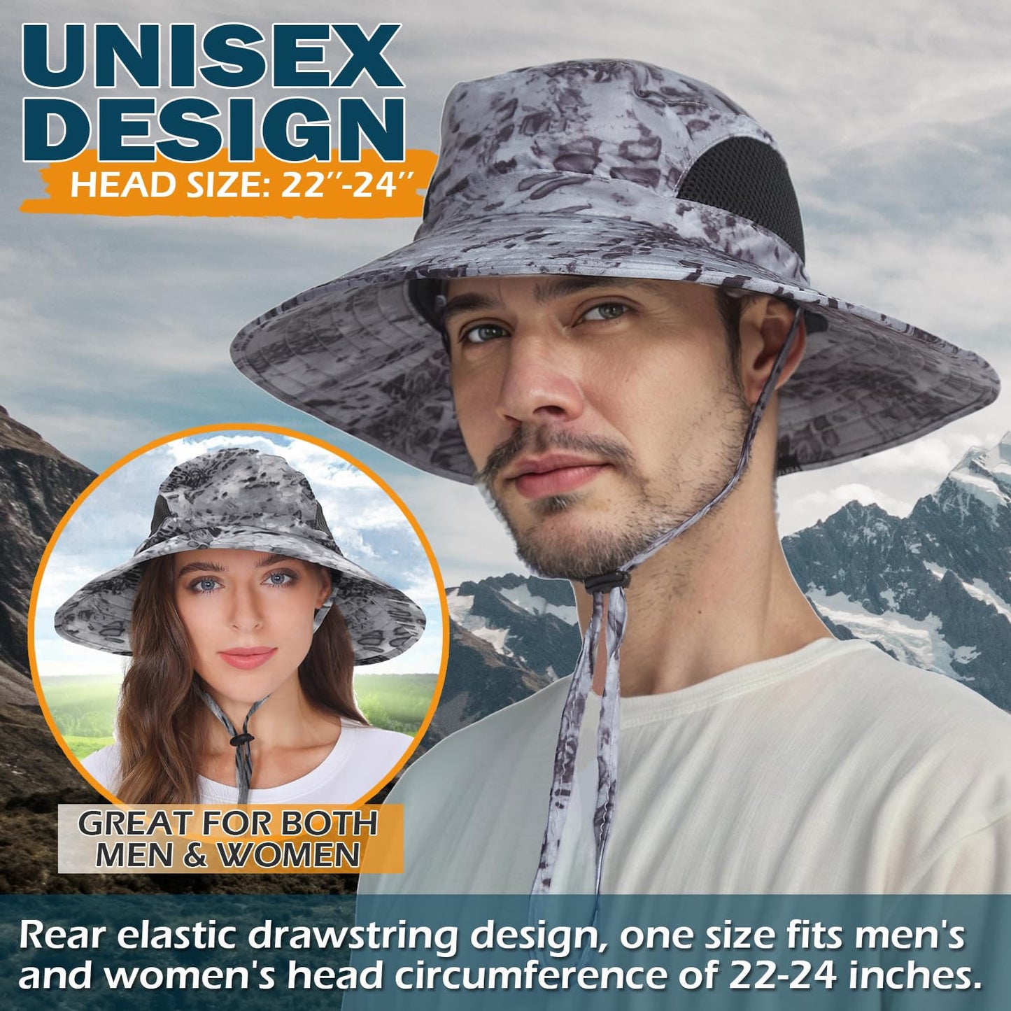 EINSKEY Unisex Sun Hat, Waterproof Wide Brim Bucket Hat Packable Boonie Hat for Fishing Hiking Gardening Safari Beach