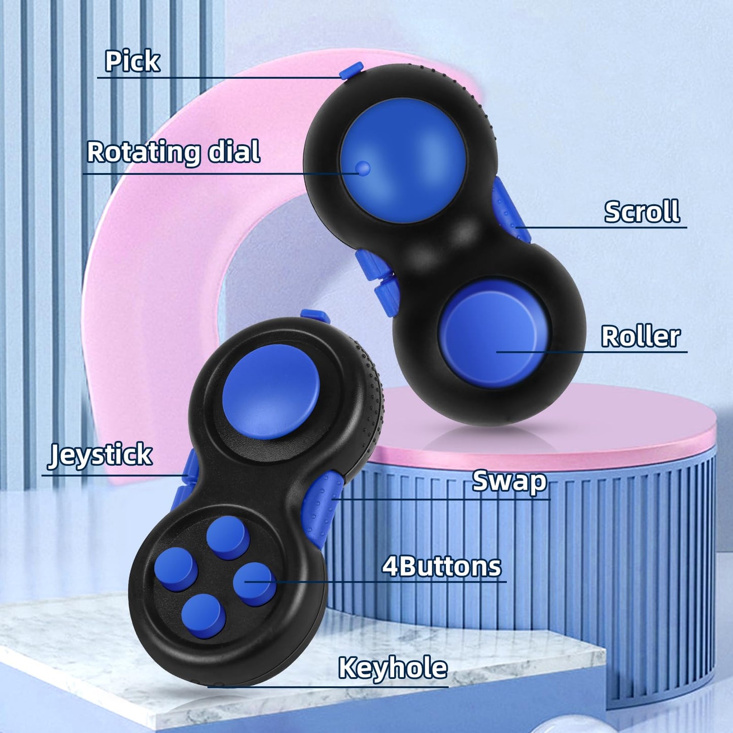 WTYCD Original Fidget Toy Game, Rubberized classical Controller Fidget Concentration Toy with 8-Fidget Functions and Lanyard - Excellent for Relieving Stress and Anxiety