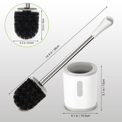 Compact Toilet Brush & Holder, Stainless Steel Handle, Space Saving for Storage, Deep Cleaning, Drip-Proof, Easy to Assemble, Nylon Bristles, White & Grey