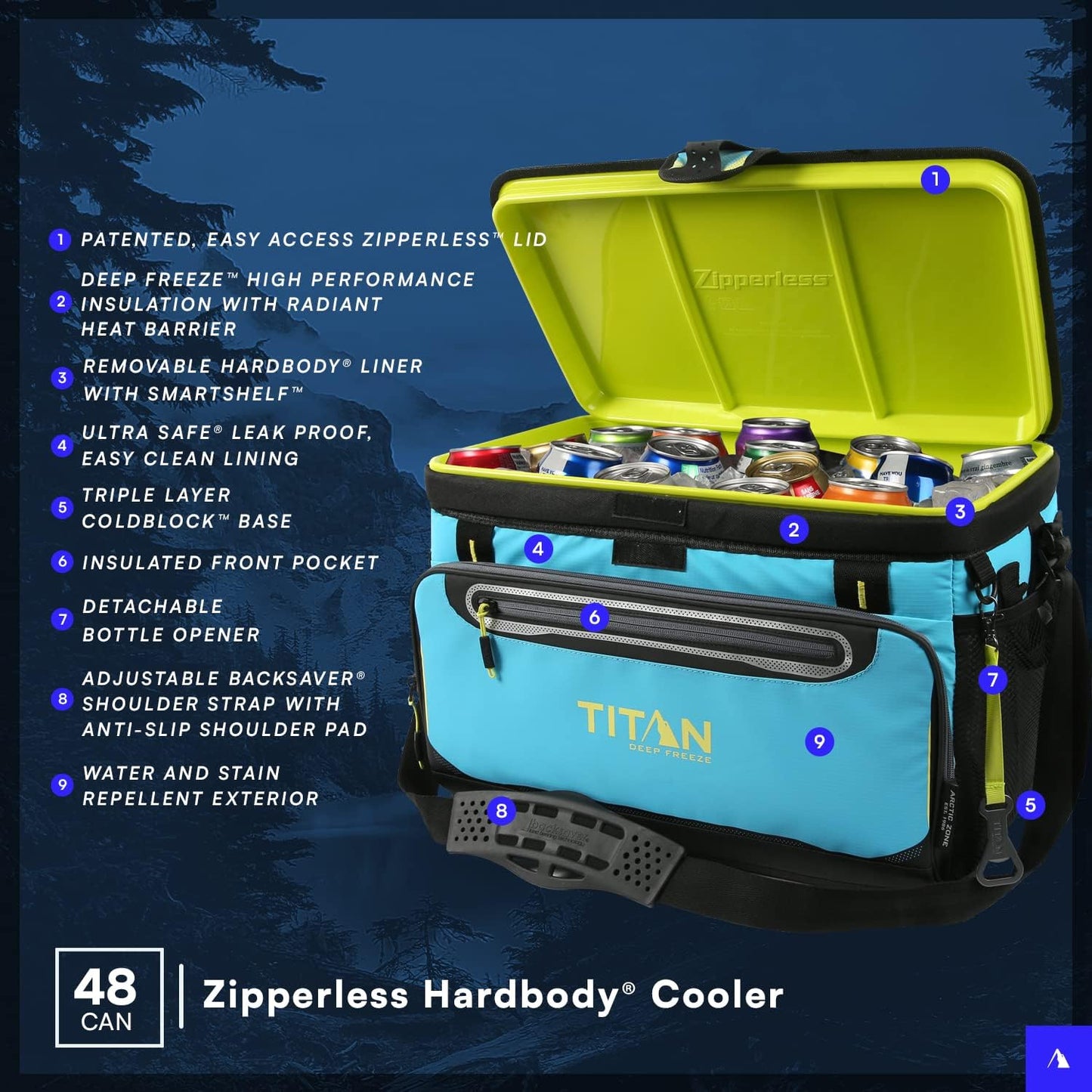 Titan Deep Freeze Cooler Zipperless Hardbody Cooler - Deep Freeze Insulation, HardBody Liner, and SmartShelf