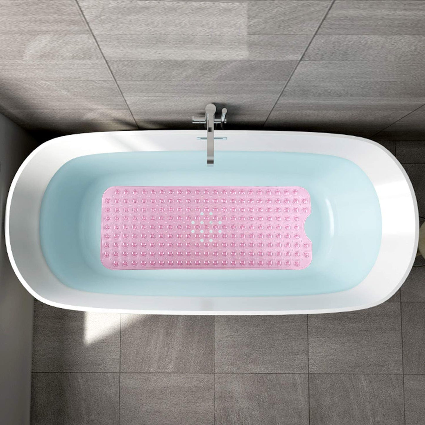 YINENN Bath Tub Shower Safety Mat 40 x 16 Inch Non-Slip and Extra Large, Bathtub Mat with Suction Cups, Machine Washable Bathroom Mats with Drain Holes, Clear