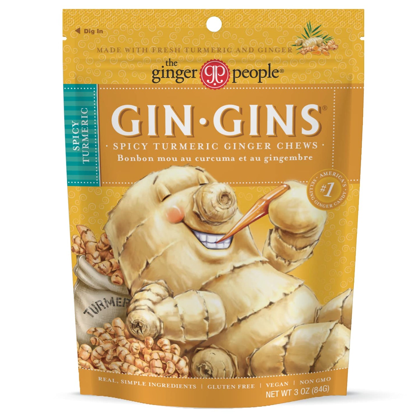 GIN GINS Original Ginger Chews by The Ginger People – Anti-Nausea and Digestion Aid, Individually Wrapped Healthy Candy – Original Flavor, 3 Oz Bag (Pack of 1)