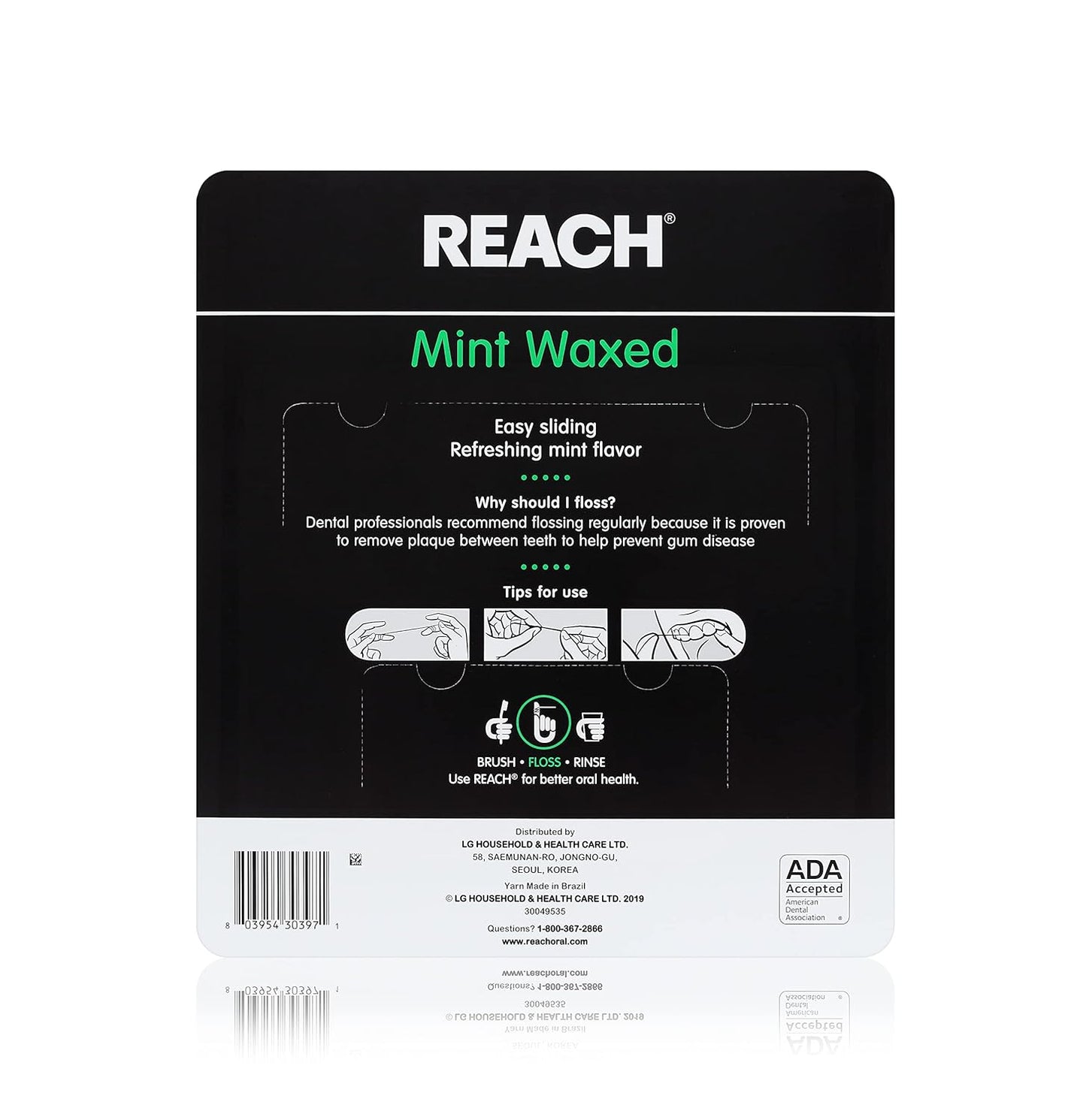 REACH Waxed Dental Floss, Mint, Plaque Remover, Shred Resistant, Extra Wide Cleaning, Gentle on Gums & Teeth, PFAS-Free, Oral Care, for Adults & Kids, 55yd, 1 Pack