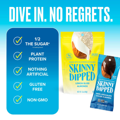 SkinnyDipped Snack Attack Minis Almond Variety Pack, Healthy Snack, Plant Protein, Gluten Free, 0.46 oz Mini Bags, Pack of 25