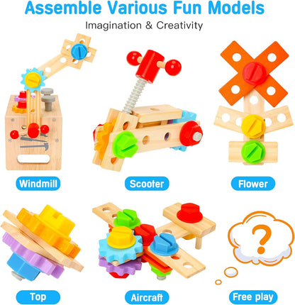 Wooden Tool Set for Kids 2 3 4 5 Year Old, 29Pcs Educational STEM Toys Toddler Montessori Toys for 2 Year Old Construction Preschool Learning Activities Gifts for Boys Girls Age 2-4 1-3