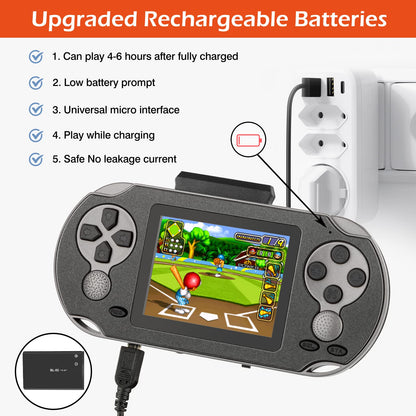 16 Bit Handheld Game Console for Kids Adults, 3.0'' Large Screen Preloaded 230 HD Classic Retro Video Games with USB Rechargeable Battery & 3 Game Cartridges for Birthday Gift for Kids 4-12