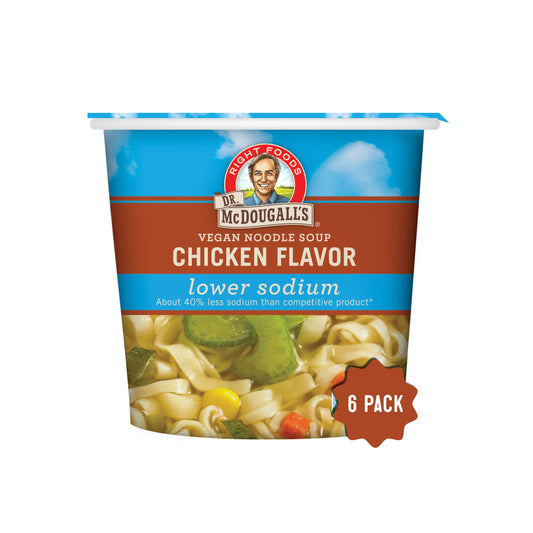 Dr. McDougall's Vegan Chicken Soup - Chicken Noodle Soup - Organic Ramen Noodle Cups - Low Sodium Vegan Soup with Instant Noodles - 1.4 Ounces - Pack of 6