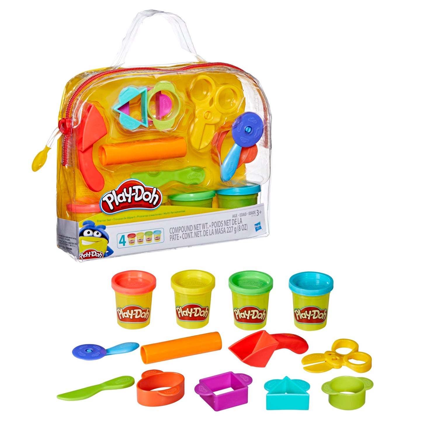 Play-Doh Starter Set 9-Piece Kit with Storage Tote & 4 Modeling Compound Cans, Arts and Crafts Toys for Kids 3 Years & Up, Preschool Toys