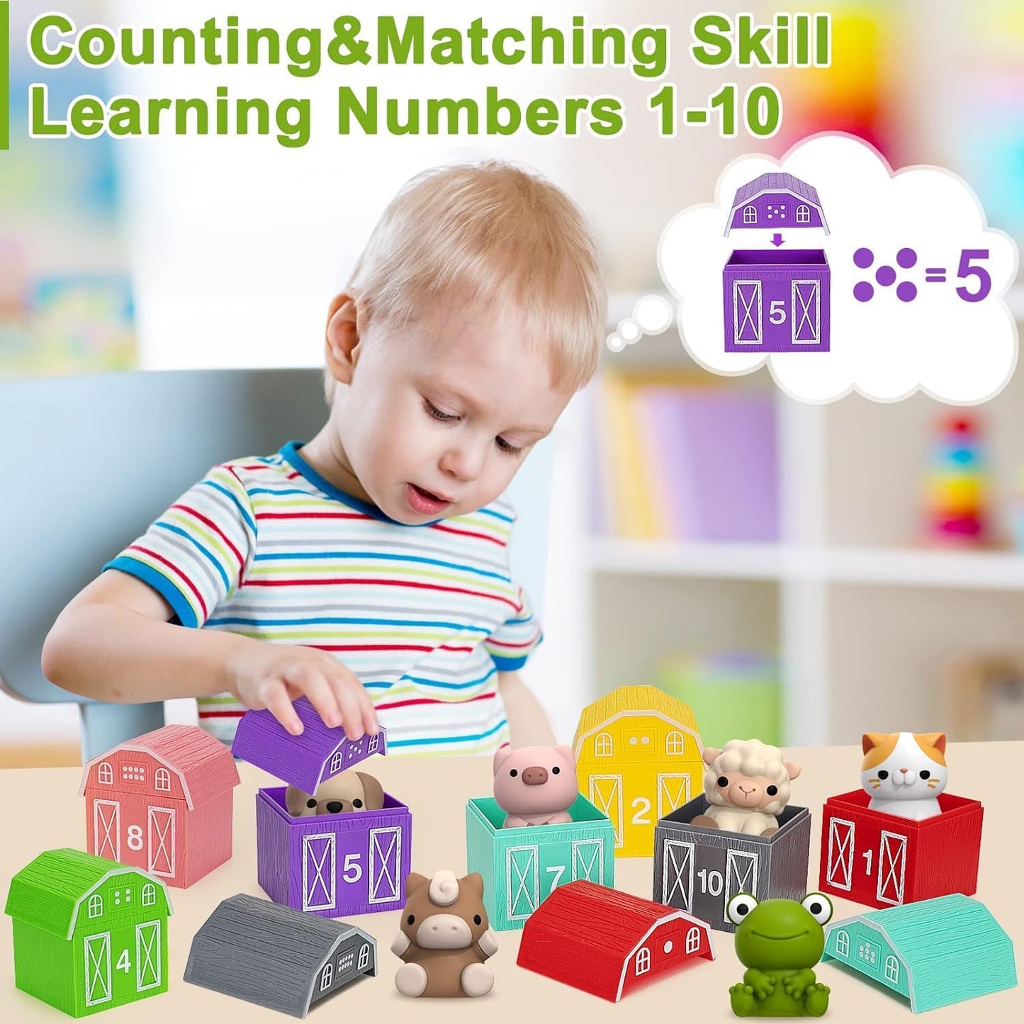 Learning Toys for 1,2,3 Year Old Toddlers, 20Pcs Farm Animals Toys Montessori Counting, Matching & Sorting Fine Motor Games, Christmas Birthday Easter Gift for Baby Boys Girls Age 12-18 Months