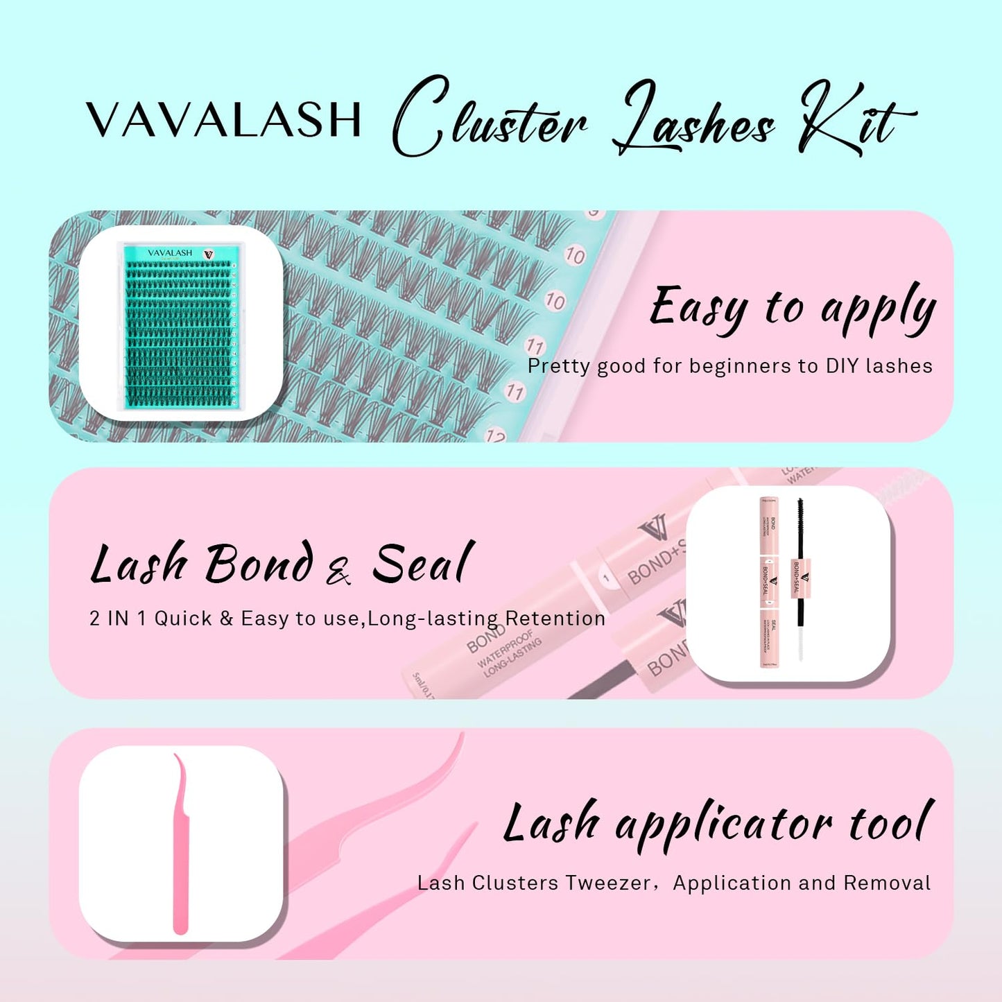 VAVALASH DIY Lash Extension Kit 280 Clusters Individual Lashes Kit 30D 40D 0.07D-10-16mm Lash Clusters, Lash Bond and Seal, Lash Tweezer for DIY Eyelash Extension at Home（Kit-30D+40D-0.07D-10-16MIX）